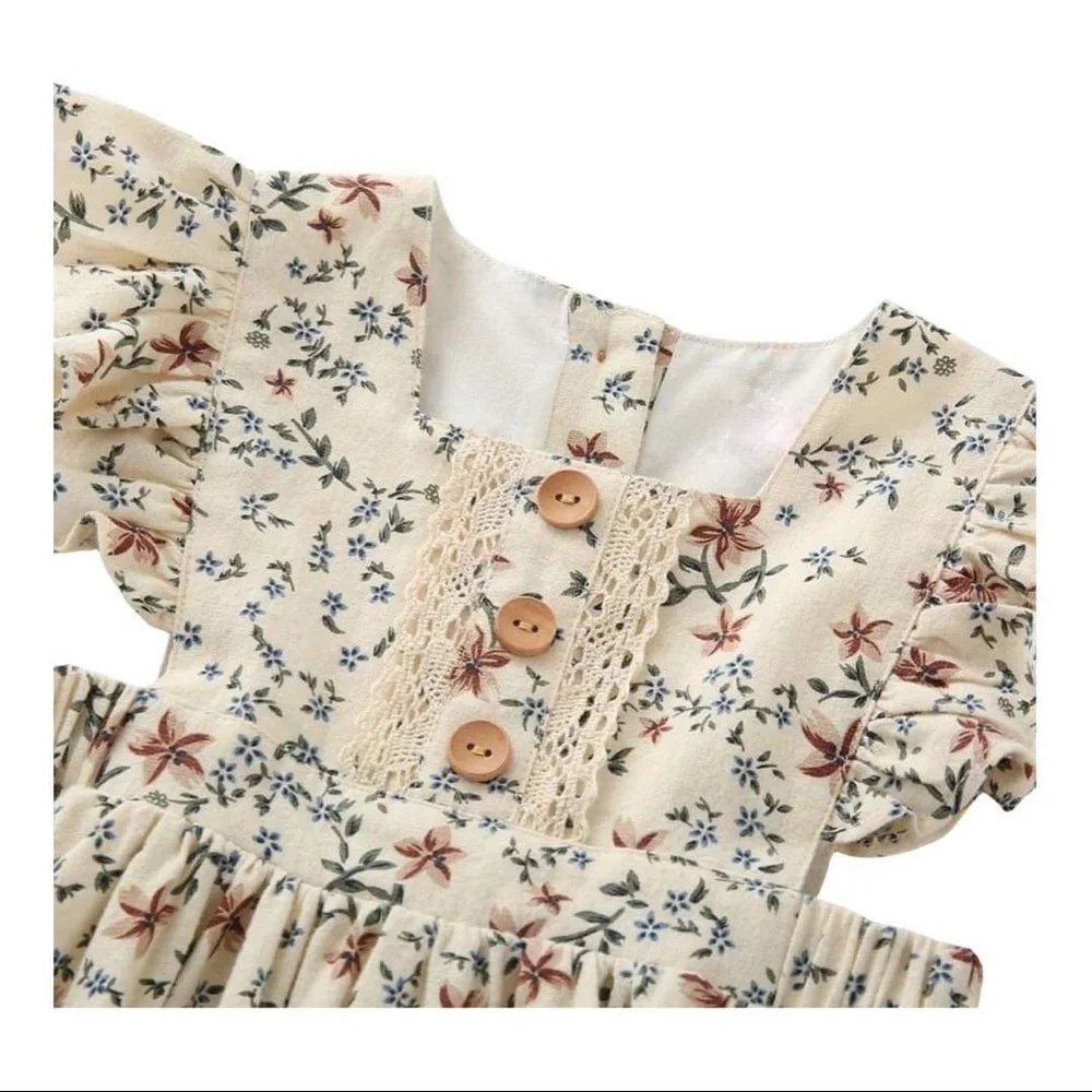 Cream Floral Pinafore Dress - Picture 3 of 4